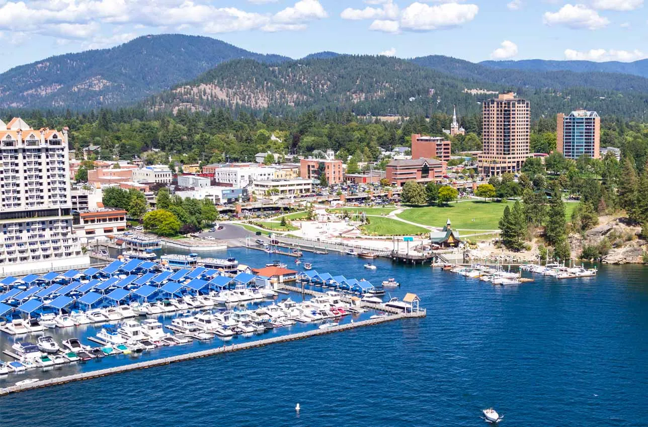Coeur D' Alene, Idaho - Aerial View Of The Coeur D' Alene Resort And Marina.