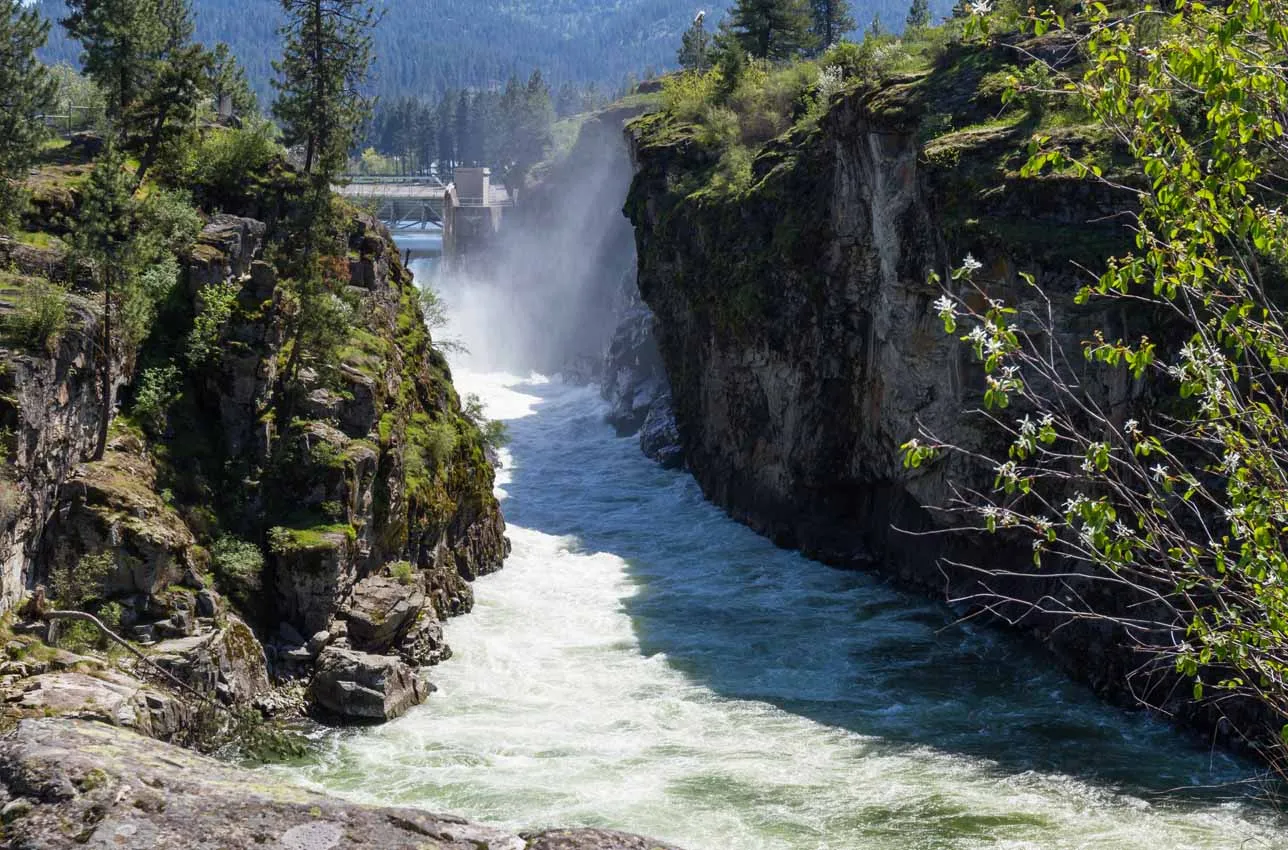 Famous Scene In Northern Idaho With Rushing Water Form The Spokane River Thru The Dam In Spring